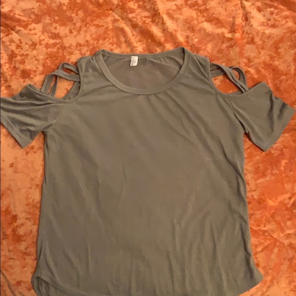 Olive crossed sleeve blouse
